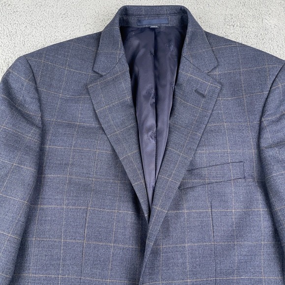 Jos A Bank Blazer Mens 36 Regular Blue Plaid Wool 1905 Tailored Fit Jacket Brrr - Picture 2 of 15